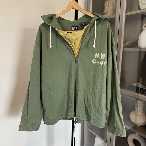 Vintage GAP Army Military Green N.W. C-46 Hooded Zip Anorak Popover Jacket M - Picture 1 of 5